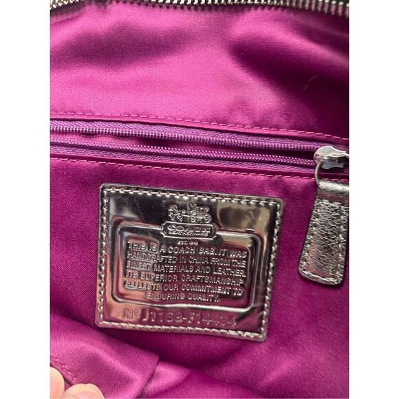 Coach Poppy Glam Tote Style 15443 Black Signature Shimmer with Magenta Lining - Picture 3 of 11